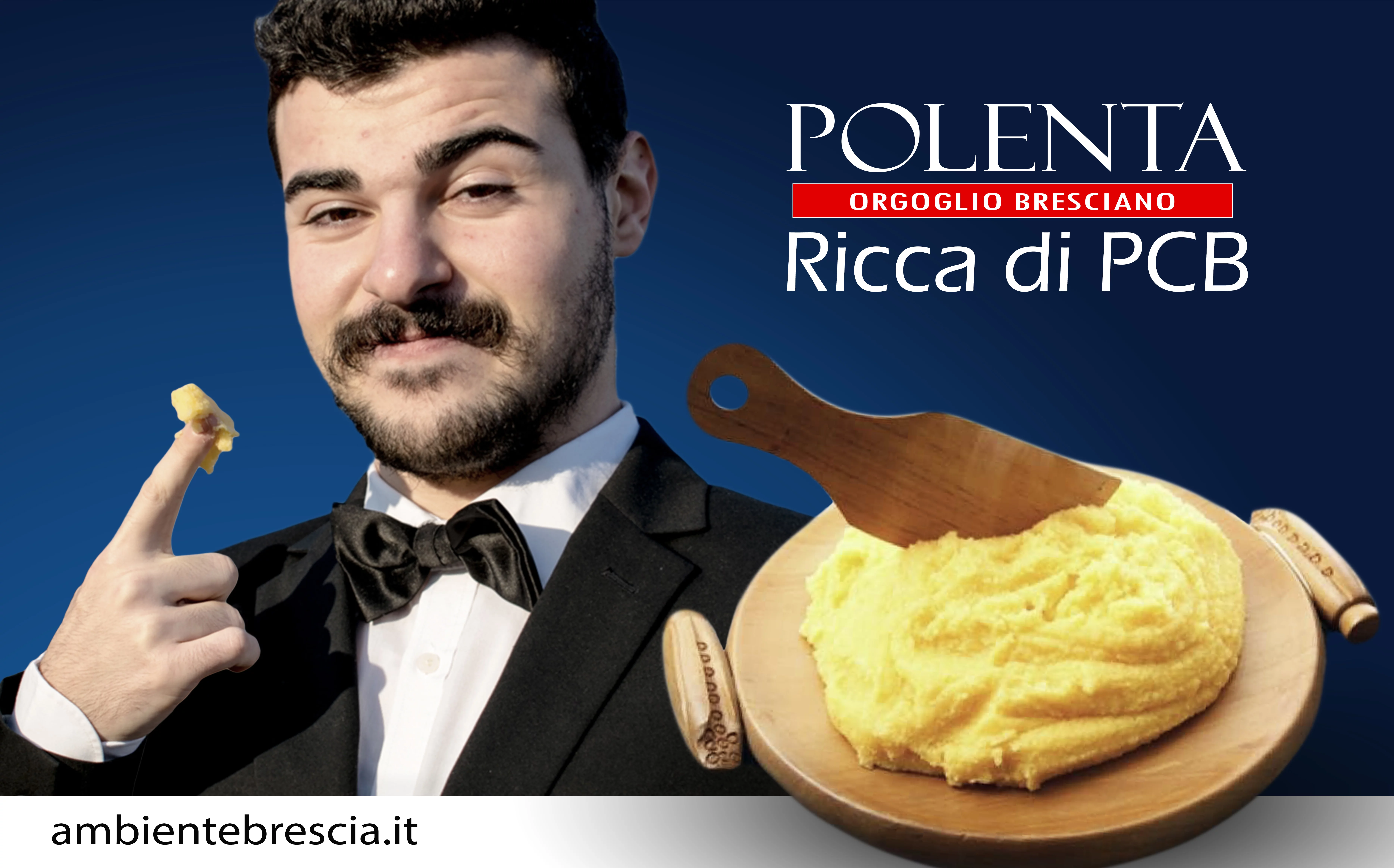 Manifesto della degustazione di polenta bresciana ricca di PCB, ambientebrescia